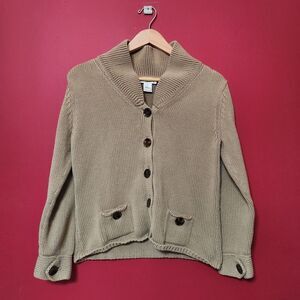Talbots Tan Heavy Weight Cotton Collared Cardigan Size M